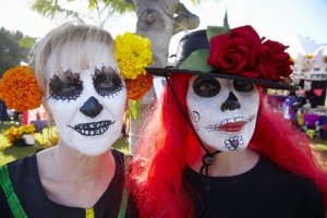 Two women dressed in costume at Day of the Dead (Dia de los Muertos) at Hollywood Forever Cemetery