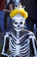 Woman dressed like a skeleton at Day of the Dead (Dia de los Muertos) at Hollywood Forever cemetery