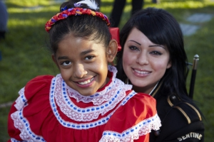 Two girls in costume at Day of the Dead (Dia de los Muertos) at Hollywood Forever cemetery
