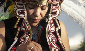 Telpochcalli Coyolxauhqui perform the Ceremonial Aztec Blesssing at Dios de Los Muertos, Day of the Dead, Hollywood Forever Cementary