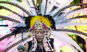 Telpochcalli Coyolxauhqui perform the Ceremonial Aztec Blesssing at Dios de Los Muertos, Day of the Dead, Hollywood Forever Cementary