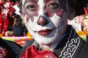 Woman dressed in costume at Day of the Dead (Dia de los Muertos) at Hollywood Forever Cemetery