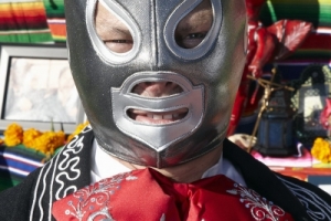 Man dressed in costume at Day of the Dead (Dia de los Muertos) at Hollywood Forever Cemetery